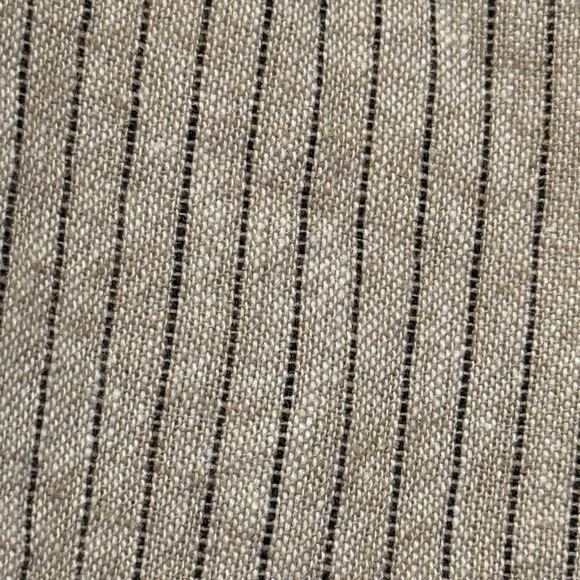 CJ BANKS NWT 1X Capris Linen Tan/Blue Pinstripes MSRP $55 Pull On Elastic Back - Picture 5 of 9